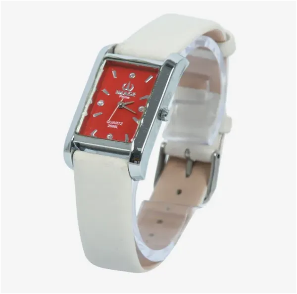 Image Off White Color PU Leather Red Dial Watch For Women